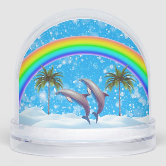 Christmas Y2K Dolphins Rainbow Snow Globe (正面)