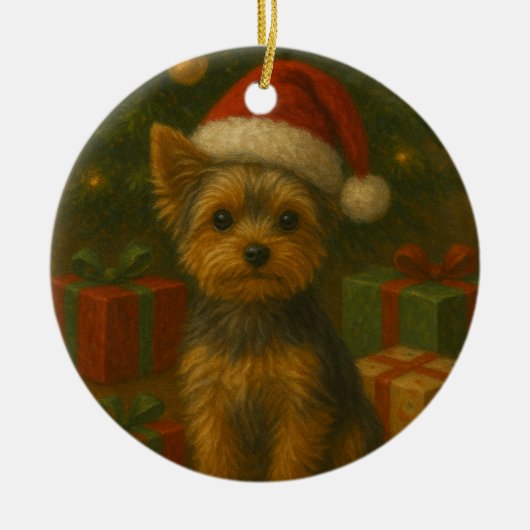 Christmas Yorkie セラミックオーナメント (正面)
