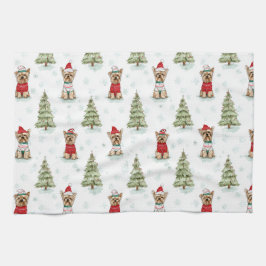 Christmas Yorkies Dog キッチンタオル