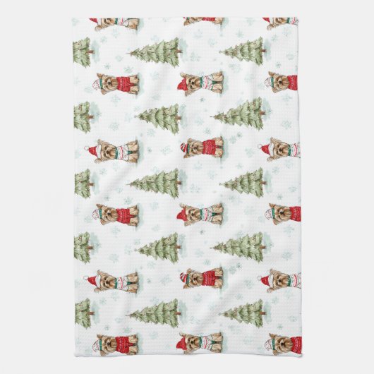 Christmas Yorkies Dog キッチンタオル (縦)