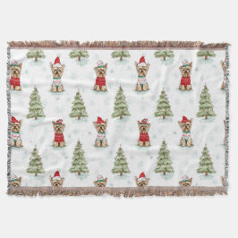 Christmas Yorkies Dog スローブランケット