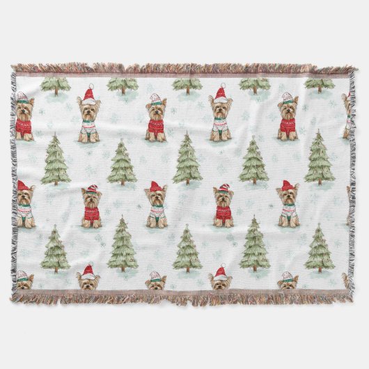 Christmas Yorkies Dog スローブランケット (正面)