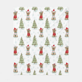 Christmas Yorkies Dog フリースブランケット