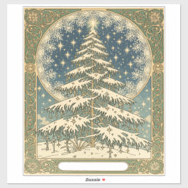 Christmas Yule Tree Snowflakes and Stars Art Nouve シール