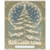 Christmas Yule Tree Snowflakes and Stars Art Nouve シール (正面)
