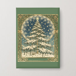 Christmas Yule Tree Snowflakes and Stars Art Nouve 缶バッジ