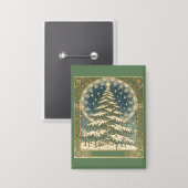 Christmas Yule Tree Snowflakes and Stars Art Nouve 缶バッジ (正面/裏面)