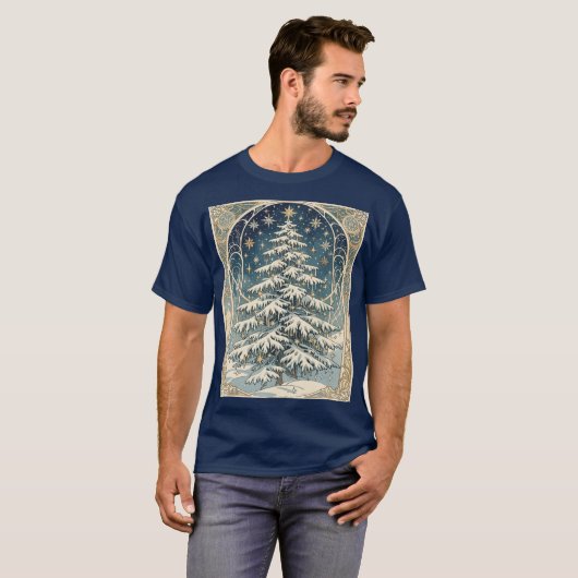 Christmas Yule Tree With Snow Laden Branches Tシャツ (正面フル)
