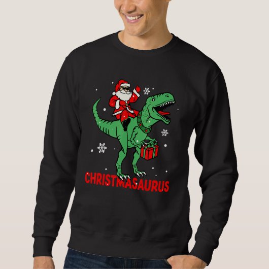 Christmasaurus Santa Dinosaur Rex Christmas Pajama スウェットシャツ (正面)