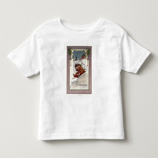 ChristmasCoupleのメリーなSledding トドラーTシャツ (正面)