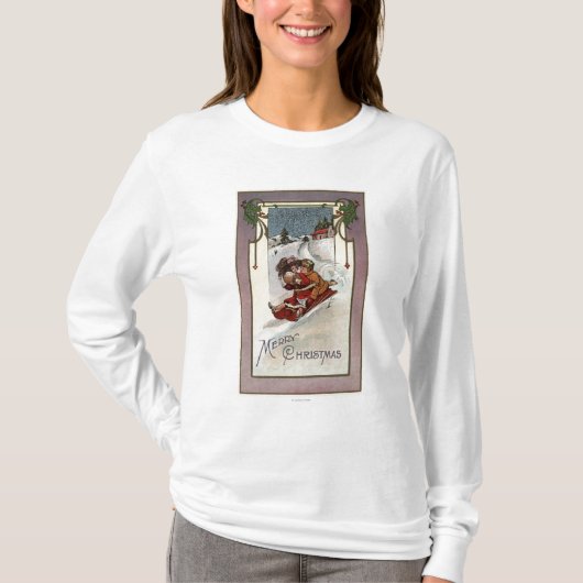 ChristmasCoupleのメリーなSledding Tシャツ (正面)