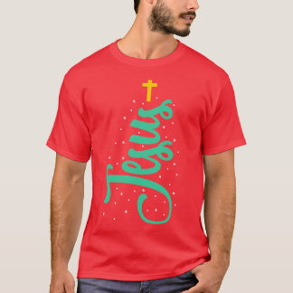 Christmasree Jesus Christ Christian Cross Nativity Tシャツ