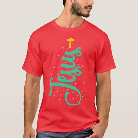 Christmasree Jesus Christ Christian Cross Nativity Tシャツ (正面)