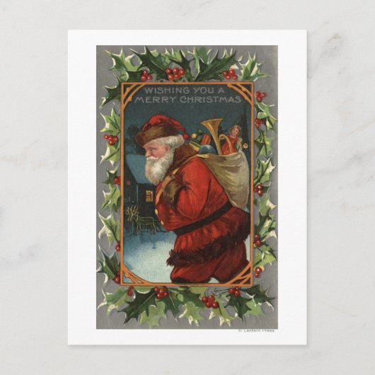 ChristmasSantaのメリーな行進を望みます シーズンポストカード (正面)