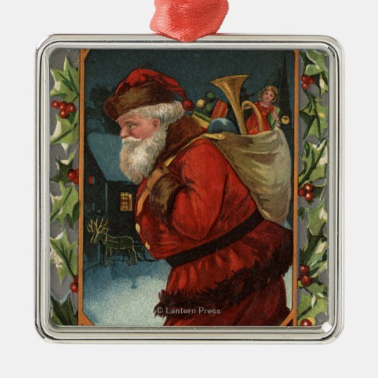 ChristmasSantaのメリーな行進を望みます メタルオーナメント (正面)