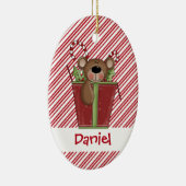 Christmastimeキャンデーのストライプなテディー・ベアのオーナメント セラミックオーナメント (右)