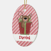 Christmastimeキャンデーのストライプなテディー・ベアのオーナメント セラミックオーナメント (左)