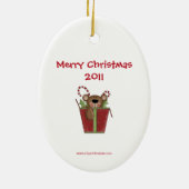 Christmastimeキャンデーのストライプなテディー・ベアのオーナメント セラミックオーナメント (裏面)