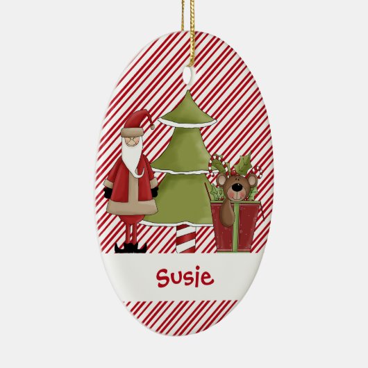 Christmastimeサンタの木のテディー・ベアのギフト セラミックオーナメント (右)