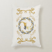 Christmastime Deer with Wreath Yellow Cream アクセントクッション (正面(垂直))