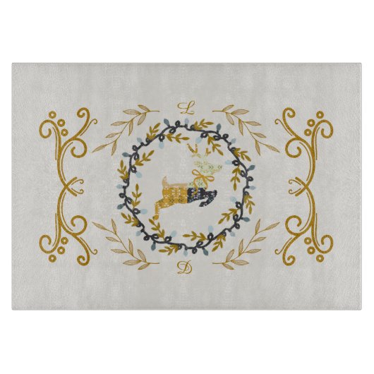 Christmastime Deer with Wreath Yellow Cream カッティングボード (正面)