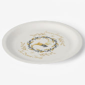 Christmastime Deer with Wreath Yellow Cream ペーパープレート (アングル)