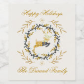 Christmastime Deer with Wreath Yellow Cream ワインラベル (シングルラベル)
