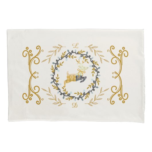 Christmastime Deer with Wreath Yellow Cream 枕カバー (正面)