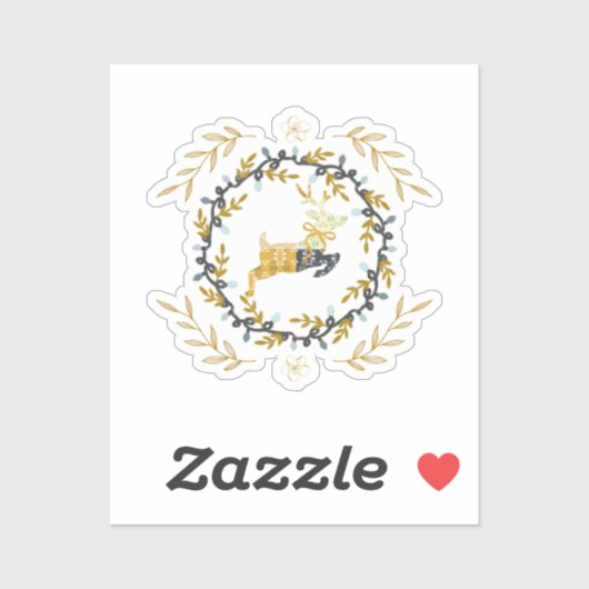 Christmastime Deer with Wreath Yellow Cream Vinyl シール (シート)