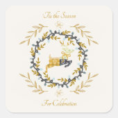 Christmastime Deer Yellow Cream Celebrate スクエアシール (正面)