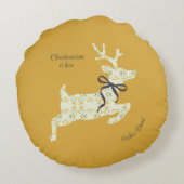 Christmastime Deer Yellow Floral ラウンドクッション (裏面)