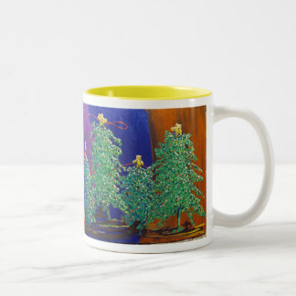 ChristmasTreesの絵画 ツートーンマグカップ