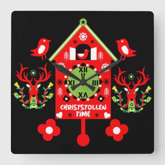 Christollen Weihnachstollen Stollenクリスマスエプロン スクエア壁時計 (正面)