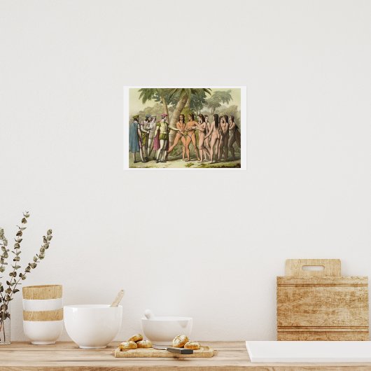 Christopher Columbus (1451-1506) with Hernando Cor ポスター (キッチン)