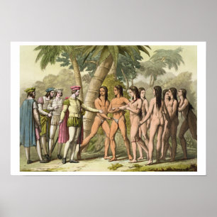 Christopher Columbus (1451-1506) with Hernando Cor ポスター