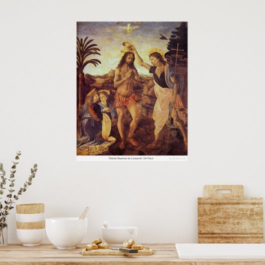 Christs Baptism by Leonardo Da Vinci ポスター (キッチン)