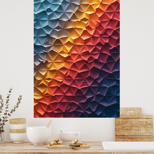 Chroma Fold: Geometric Prism Gradient Abstract Art ポスター (キッチン)