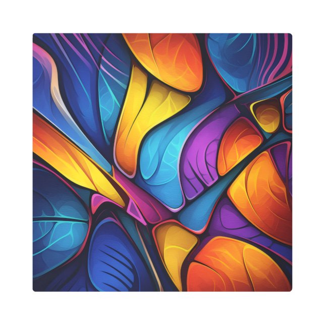 Chromatic Petals — Vivid Abstract Metal Wall Art メタルプリント (正面)