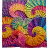 Chromatic Shells: Vibrant Spiral Mosaic シャワーカーテン (正面)