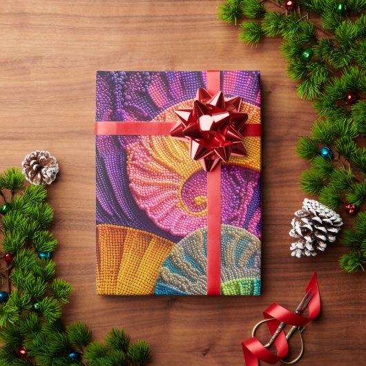Chromatic Shells: Vibrant Spiral Mosaic ラッピングペーパー (クリスマスギフト)