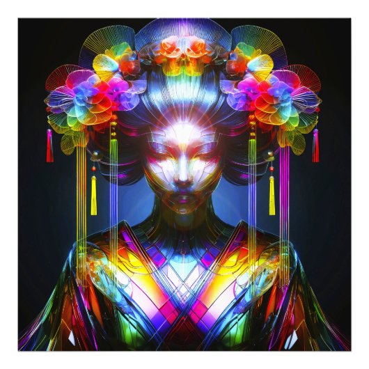 Chromatisch Farbige Glas-Geisha im Kontrast フォトプリント (正面)