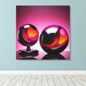 Chromatisch farbige Glaskegeln in Reflexion キャンバスプリント (インサイチュ (ウッドフロア))