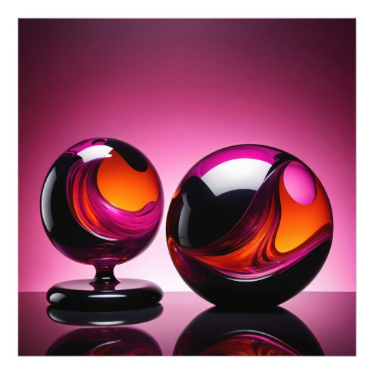 Chromatisch farbige Glaskegeln in Reflexion フォトプリント (正面)