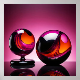 Chromatisch farbige Glaskegeln in Reflexion ポスター