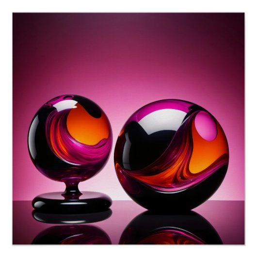 Chromatisch farbige Glaskegeln in Reflexion ポスター (正面)