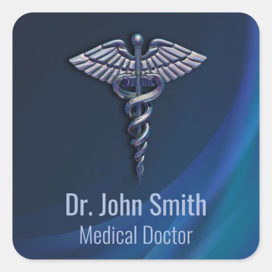 Chrome 3D医療用ダークホログラフィックカドゥセウス スクエアシール (正面)