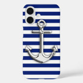 Chrome Anchor on Navy Stripes Case-Mate iPhoneケース (裏面)