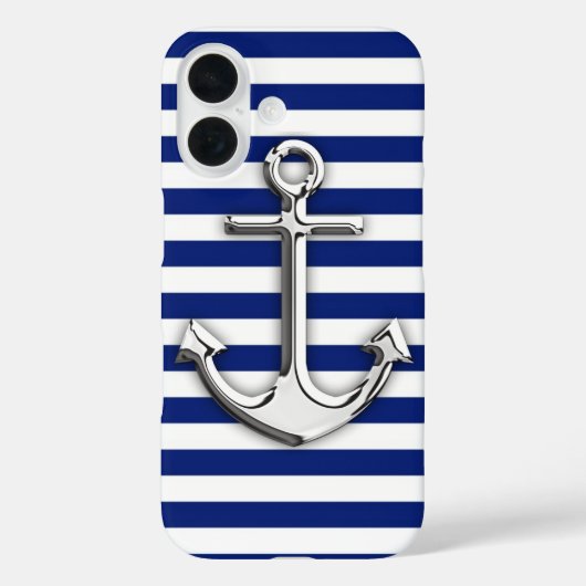 Chrome Anchor on Navy Stripes Case-Mate iPhoneケース (裏面)
