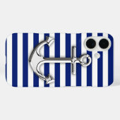 Chrome Anchor on Navy Stripes Case-Mate iPhoneケース (裏面 (横))