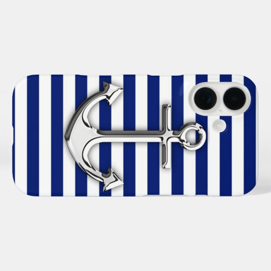 Chrome Anchor on Navy Stripes Case-Mate iPhoneケース (裏面 (横))